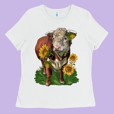 Hereford Bull With Sunflowers Ladies Tee Designed By Lillyallendesigns