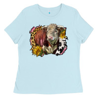 Baby Blue hereford bull western background Ladies Tee - LillyAllenDesigns
