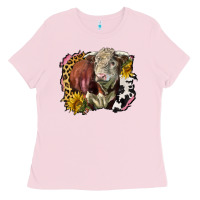 Bubblegum Pink hereford bull western background Ladies Tee - LillyAllenDesigns