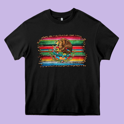 Serape Leopard Mexican Flag Heavy Core Tee Designed By Jasminsmagicworld
