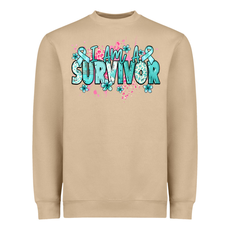 I Am A Survivor Teal Ribbon Ovarian Cancer Heavyweight Sweatshirt by NancyCooperArtShop | Teevron