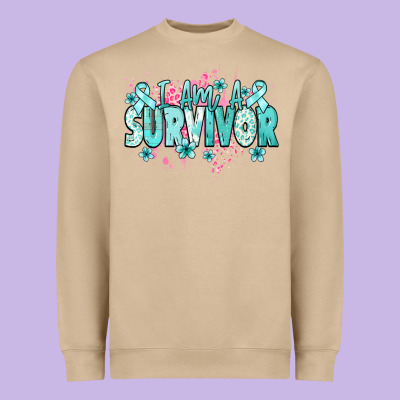 I Am A Survivor Teal Ribbon Ovarian Cancer Heavyweight Sweatshirt Designed By Nancycooperartshop