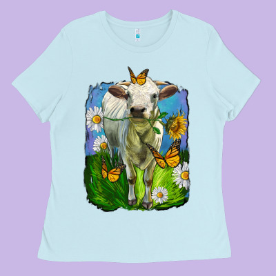 Charolais Heifer With Sunflower And Daisies Ladies Tee Designed By Lillyallendesigns