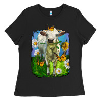 Black charolais heifer with sunflower and daisies Ladies Tee - LillyAllenDesigns