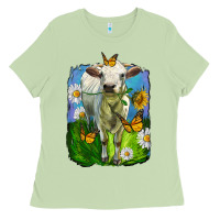 Matcha charolais heifer with sunflower and daisies Ladies Tee - LillyAllenDesigns