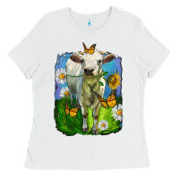 White charolais heifer with sunflower and daisies Ladies Tee - LillyAllenDesigns