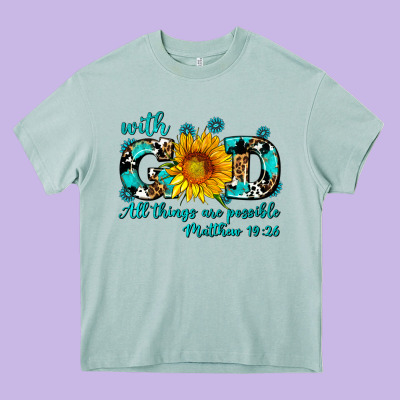 With God All Things Are Possible Sunflower Heavy Core Tee Designed By Adodesignshop