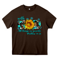 Chocolate Brown with god all things are possible sunflower Heavy Core Tee - AdoDesignShop