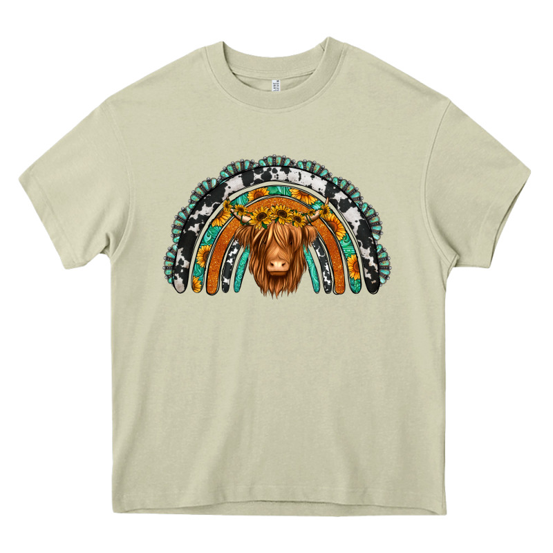 Turquoise Cowhide Sunflower Headband Highland Cow Heavy Core Tee by Jasminsmagicworld | Teevron