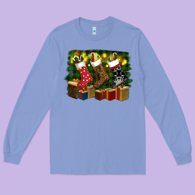Christmas Santa Socks Long Sleeve Tee Designed By Ranaportraitstore
