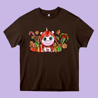 Joy Unicorn Christmas Heavy Core Tee Designed By Nancycooperartshop