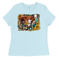 Baby Blue Hereford Cow and Hereford Calf With Leopard Ladies Tee - LillyAllenDesigns