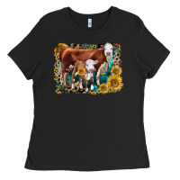 Black Hereford Cow and Hereford Calf With Leopard Ladies Tee - LillyAllenDesigns
