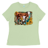Matcha Hereford Cow and Hereford Calf With Leopard Ladies Tee - LillyAllenDesigns