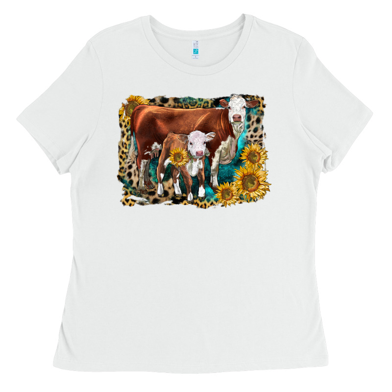 Hereford Cow And Hereford Calf With Leopard Ladies Tee by LillyAllenDesigns | Teevron