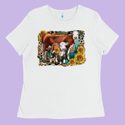 Hereford Cow And Hereford Calf With Leopard Ladies Tee Designed By Lillyallendesigns