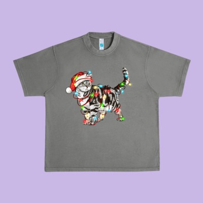Christmas American Shorthair Cat Urban Heavy Tee Designed By Lillyallendesigns