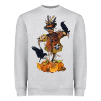 Heather Grey Scarecrow with Pumpkin Heavyweight Sweatshirt - texasbilliewilder