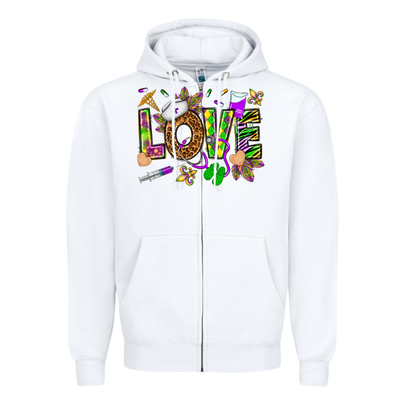 Mardi Gras Love Nurse Zipper Hoodie by HowdyJamesFarm | Teevron
