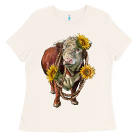 Bone hereford bull rope and sunflowers Ladies Tee - LillyAllenDesigns