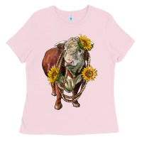Bubblegum Pink hereford bull rope and sunflowers Ladies Tee - LillyAllenDesigns