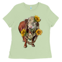 Matcha hereford bull rope and sunflowers Ladies Tee - LillyAllenDesigns