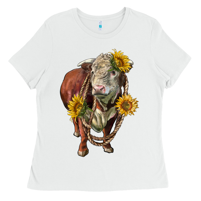 Hereford Bull Rope And Sunflowers Ladies Tee by LillyAllenDesigns | Teevron