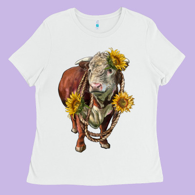 Hereford Bull Rope And Sunflowers Ladies Tee Designed By Lillyallendesigns