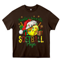 Chocolate Brown Santa's Favorite Softball player Heavy Core Tee - NancyCooperArtShop