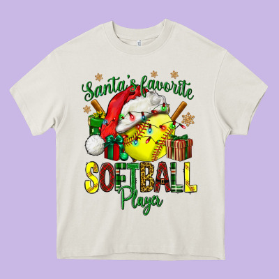Santa's Favorite Softball Player Heavy Core Tee Designed By Nancycooperartshop