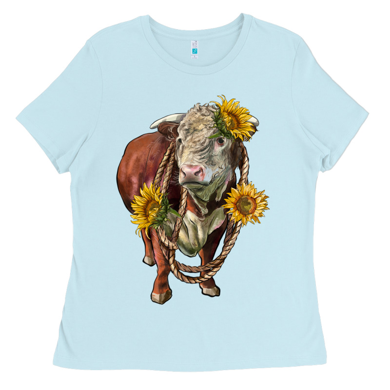 Hereford Bull Rope And Sunflowers Ladies Tee by LillyAllenDesigns | Teevron