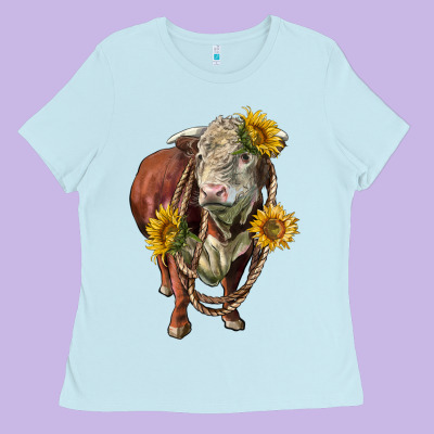 Hereford Bull Rope And Sunflowers Ladies Tee Designed By Lillyallendesigns