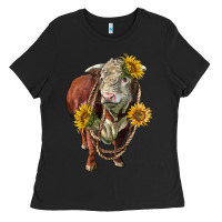 Black hereford bull rope and sunflowers Ladies Tee - LillyAllenDesigns