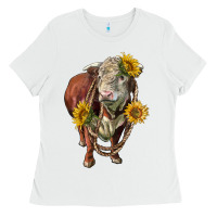 White hereford bull rope and sunflowers Ladies Tee - LillyAllenDesigns