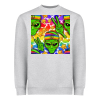 Heather Grey Pride LGBTQ+ aliens and stars with rainbow Heavyweight Sweatshirt - NancyCooperArtShop
