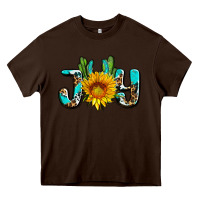 Chocolate Brown joy with sunflower and cactus ado Heavy Core Tee - AdoDesignShop