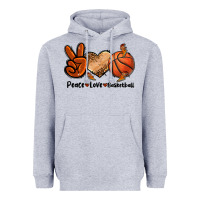 Heather Grey Peace Love Basketball Heavyweight Hoodie - FaDigitalArtStudio