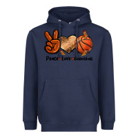 Navy Peace Love Basketball Heavyweight Hoodie - FaDigitalArtStudio