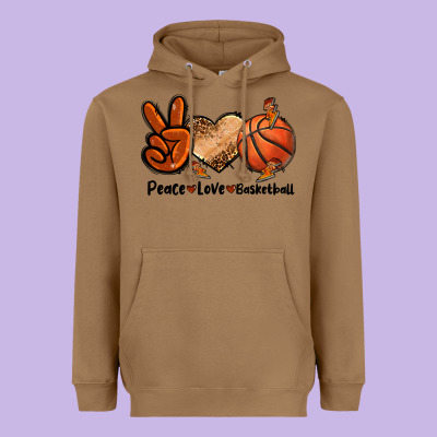 Peace Love Basketball Heavyweight Hoodie Designed By Fadigitalartstudio