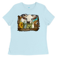 Baby Blue charolais heifer with western background Ladies Tee - LillyAllenDesigns
