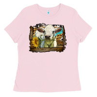 Bubblegum Pink charolais heifer with western background Ladies Tee - LillyAllenDesigns