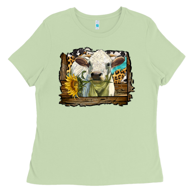 Charolais Heifer With Western Background Ladies Tee by LillyAllenDesigns | Teevron