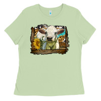 Matcha charolais heifer with western background Ladies Tee - LillyAllenDesigns
