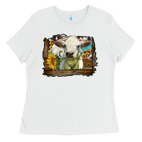 White charolais heifer with western background Ladies Tee - LillyAllenDesigns