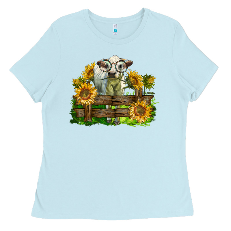 Charolais Heifer With Sunflowers Ladies Tee by LillyAllenDesigns | Teevron