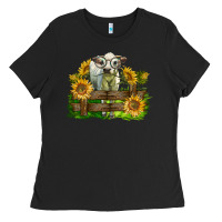 Black charolais heifer with sunflowers Ladies Tee - LillyAllenDesigns