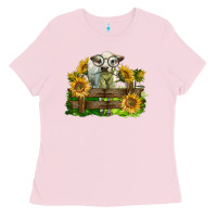 Bubblegum Pink charolais heifer with sunflowers Ladies Tee - LillyAllenDesigns