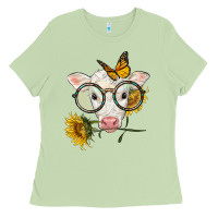 Matcha charolais calf with sunflowers and butterfly Ladies Tee - LillyAllenDesigns