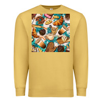 Antique Gold bakery coffee cups cookie and donut with turquoise glitter seamless pa Premium Sweatshirt - BundleAndBundleShop