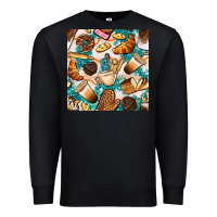 Black bakery coffee cups cookie and donut with turquoise glitter seamless pa Premium Sweatshirt - BundleAndBundleShop